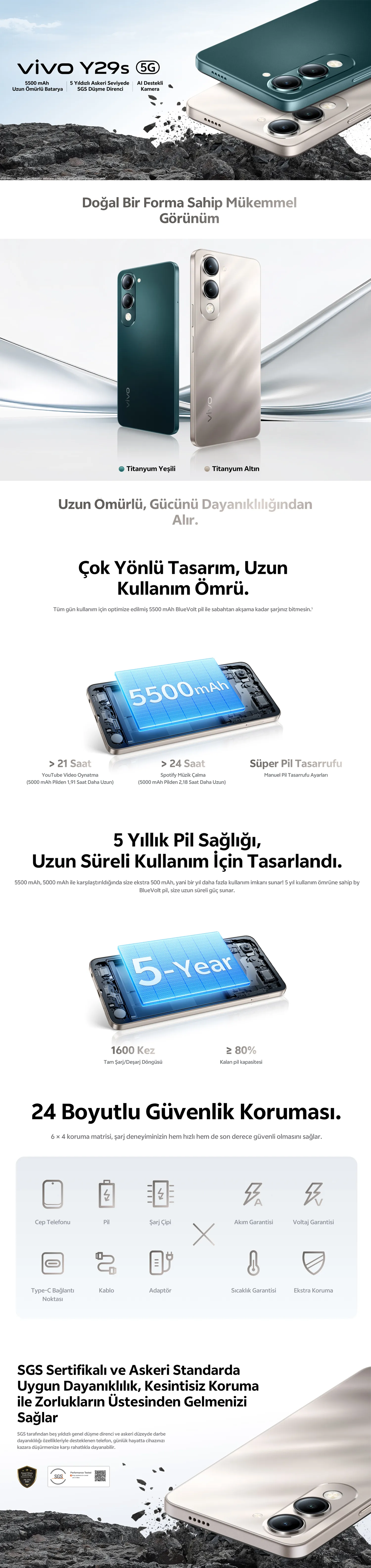 vivo Y29s 5G askeri düzeyde darbe dayanıklılığ